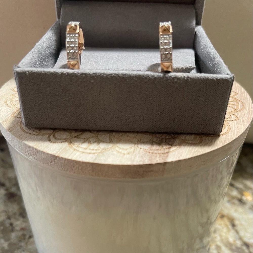 Rose tone Huggie Earrings with Crystals